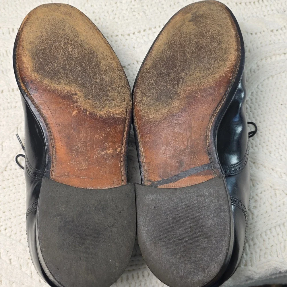 VTG Hanover‎ Shell Cordovan Dress Shoes Mens 9.5 E/C Black Wingtip USA